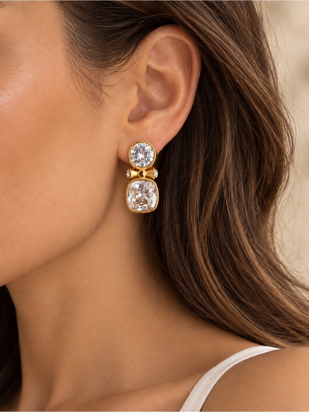 Elegant Gold Crystal Drop Stud Earrings